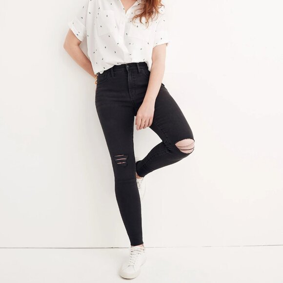 Madewell Denim - Madewell Jeans Women 25 Faded Black Sea 9" Mid Rise Skinny Distressed Raw Hem